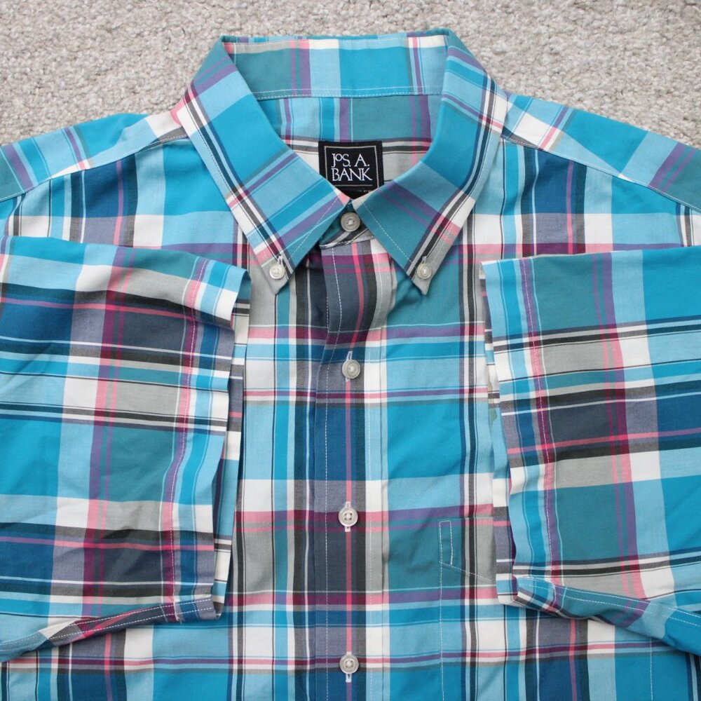 Jos. A. Bank Traveler Shirt Mens XL Blue 100%‎ Cotton Short Sleeve Button Down
